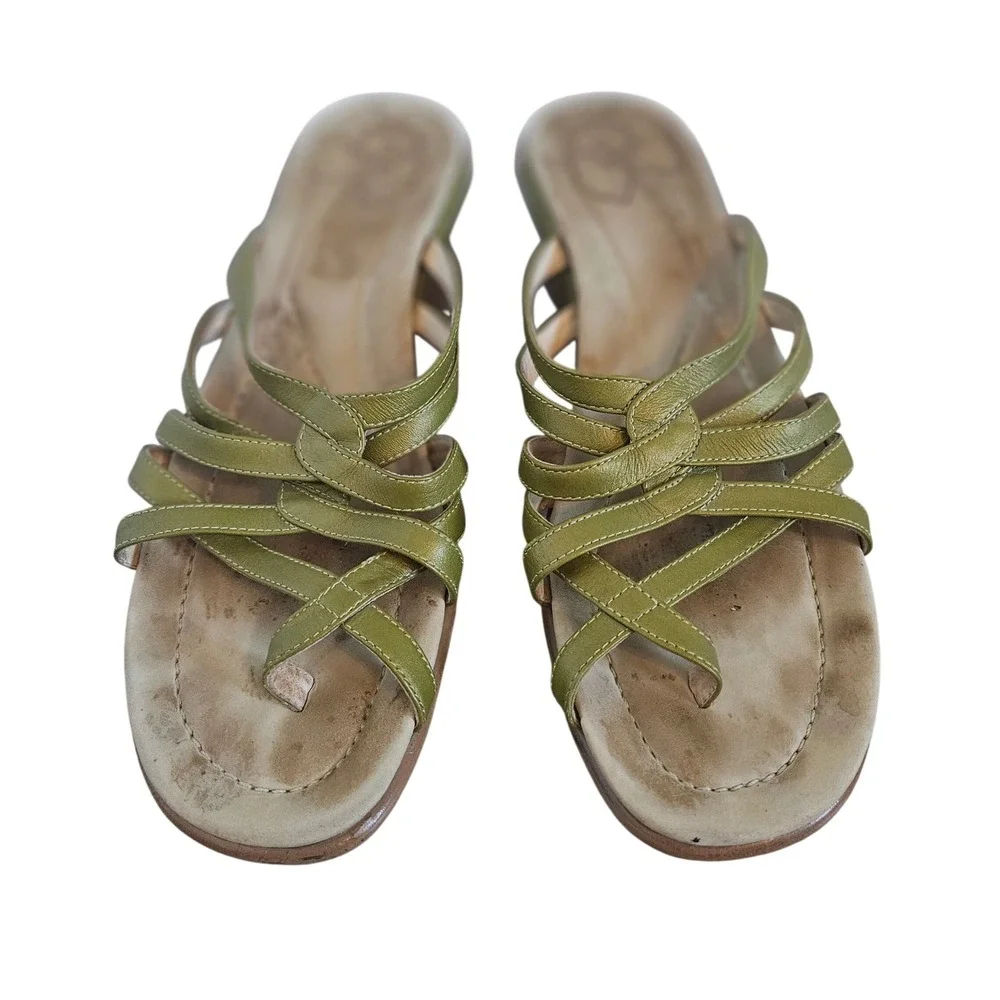 Dansko Women Olive Green Leather Strappy Wedge Sandals Made in Portugal 41 US 10